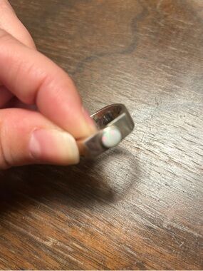 Sterling Silver Ring with Round White Opal Accent